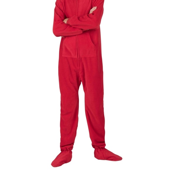 Footed Pajamas With Hood Red Size Kids Medium New - Picture 7 of 8